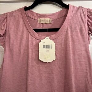 Altar’d state pink top with ruffle shoulders